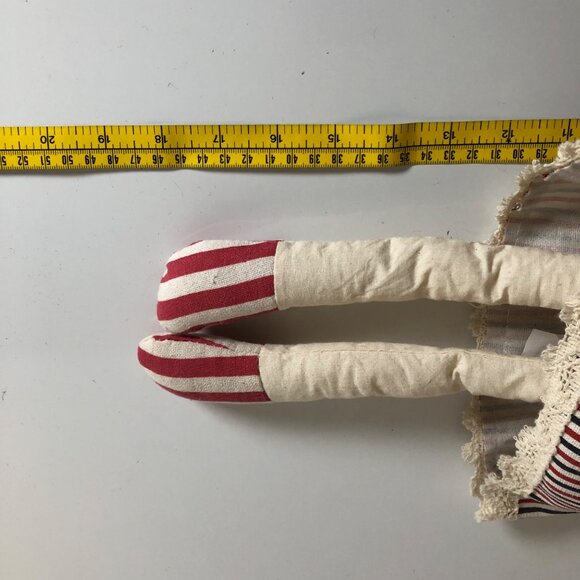 Patriotic Primitive Doll Red White Blue Striped Dress Braids Weighted Bottom - Picture 6 of 6